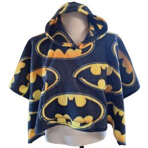 Handmade Batman Kids Fleece Poncho With Hood & Pocket Car Seat Black Yellow